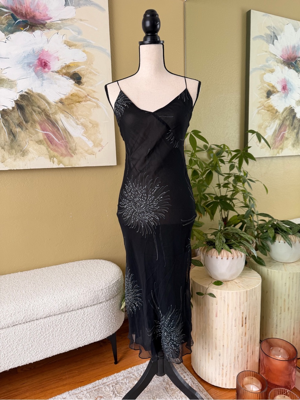 KATAYONE ADELI Black Slip Midi Dress Size 2